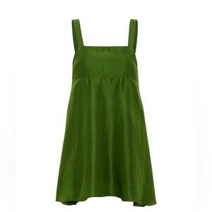 AZEEZA Griffon Raw Silk Mini Dress XS in Palm Green Summer Collection Trendy